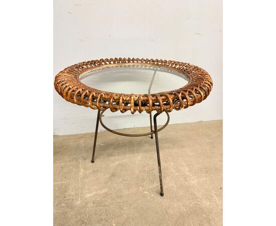 Tavolinetto da salotto Bonacina in bamboo e ferro anni '50, 58x47cm
