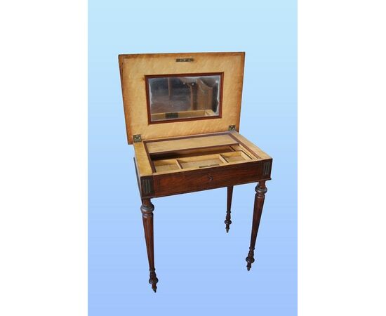 Toilette francese del 1800 stile Luigi XVI in palissandro con intarsio in ottone