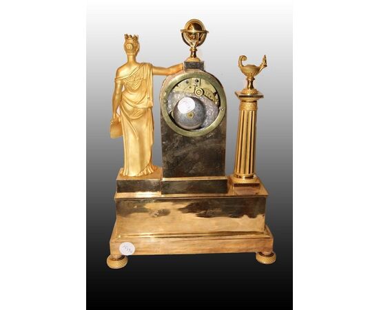 French 1800s Parisian gilt bronze Empire style table clock with lady