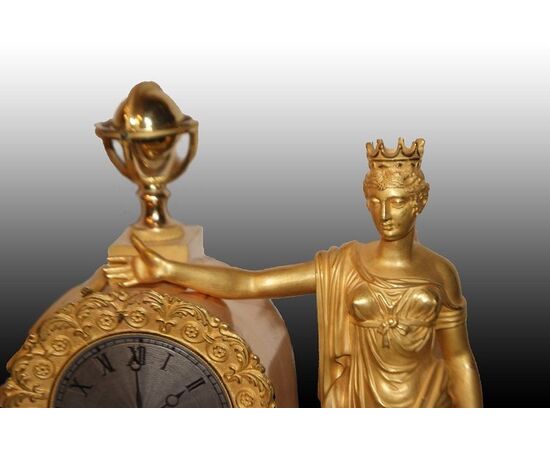 French 1800s Parisian gilt bronze Empire style table clock with lady