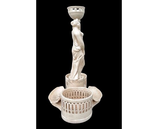 Earthenware oil cruet with a neoclassical figure-shaped handle. Venetian manufacture.