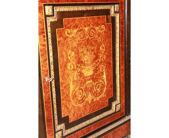 Credenzino 1 porta stile Luigi XVI francese del 1800 in legno di ebano riccamente intarsiato