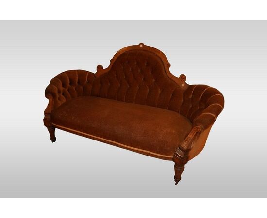 English Victorian style burr veneer sofa from the 1800s with inlays