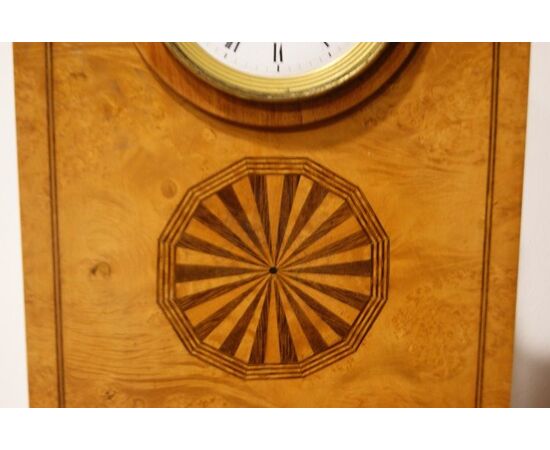 Antique Biedermeier birch clock with inlays from the 1800s