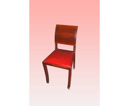 Set of 6 Italian Deco-style chairs in rosewood and leather seat