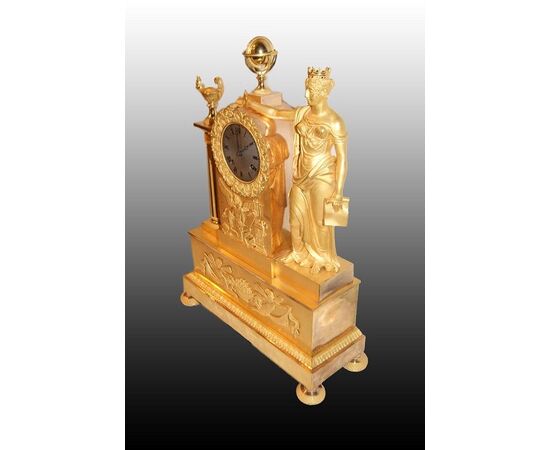 French 1800s Parisian gilt bronze Empire style table clock with lady
