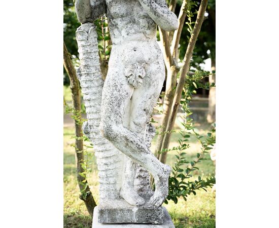 Putto with flute – Art Nouveau sculpture in grit, 1930s