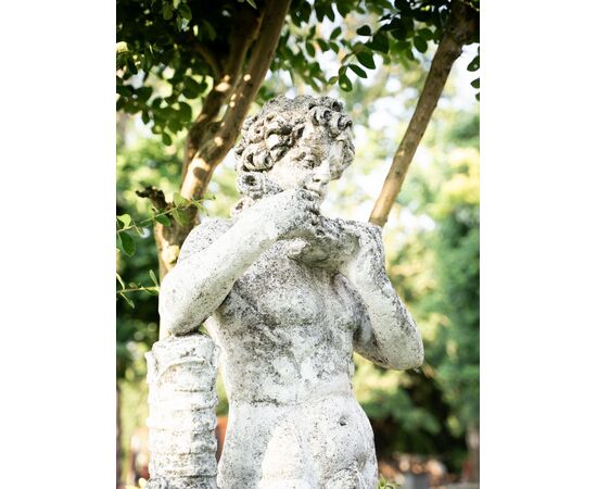 Putto with flute – Art Nouveau sculpture in grit, 1930s