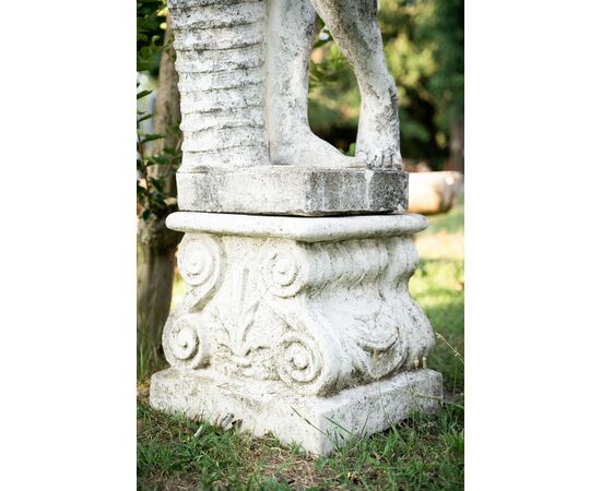 Putto with flute – Art Nouveau sculpture in grit, 1930s