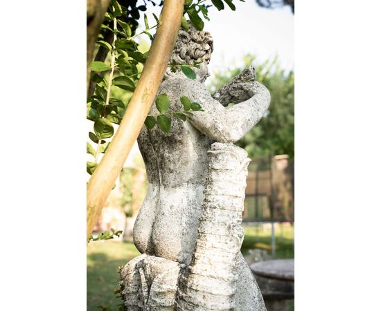 Putto with flute – Art Nouveau sculpture in grit, 1930s