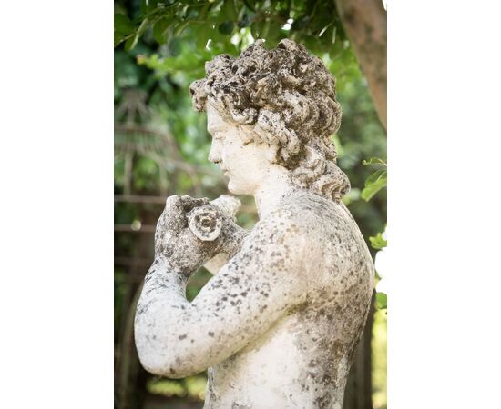 Putto with flute – Art Nouveau sculpture in grit, 1930s