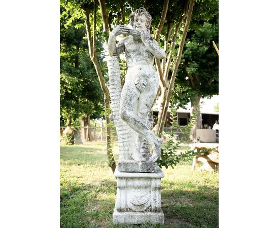 Putto with flute – Art Nouveau sculpture in grit, 1930s