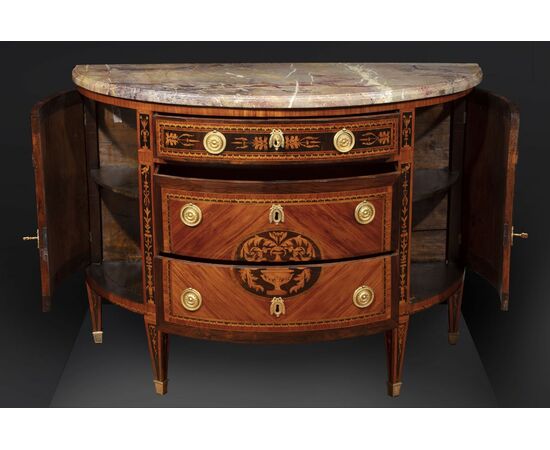 Coppia di commodes a demilune Lombarde