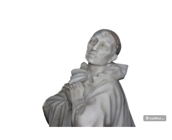 Straordinaria Scultura Francese del XIX secolo: Pierrot in una Toccante Ode alla Luna