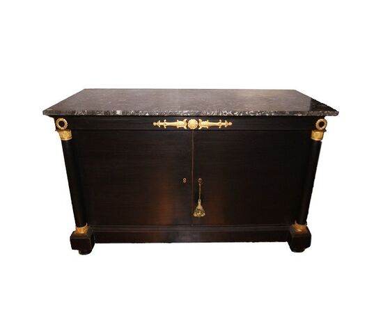 Antique French Empire style sideboard, black lacquered, 1800s, restored