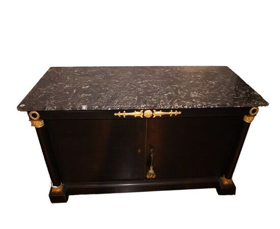 Antique French Empire style sideboard, black lacquered, 1800s, restored