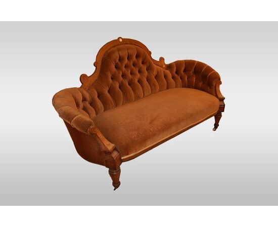 English Victorian style burr veneer sofa from the 1800s with inlays