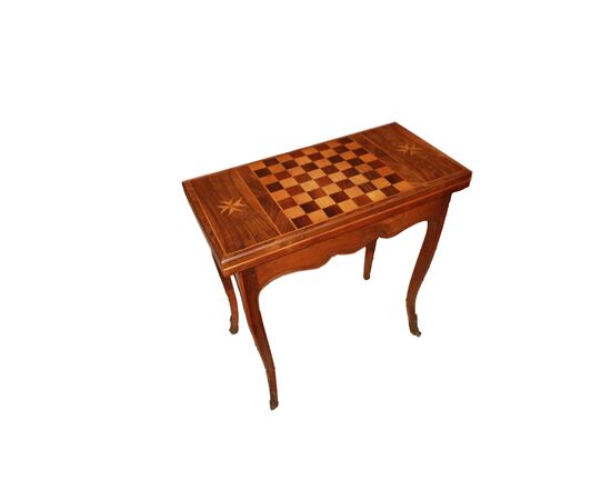 Tavolino da gioco francese Stile Luigi XV in legno di noce 1800