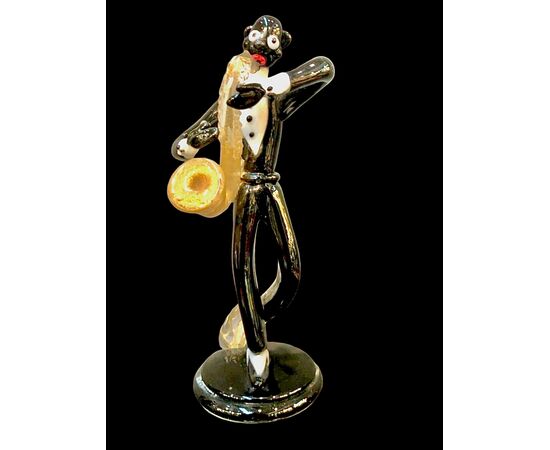 Blown glass figure, jazz musician, Seguso manufacture, Murano