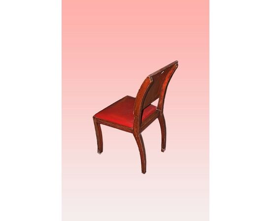 Set of 6 Italian Deco-style chairs in rosewood and leather seat