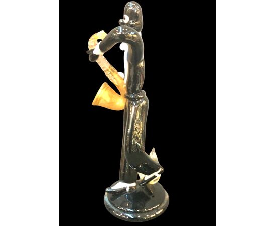 Blown glass figure, jazz musician, Seguso manufacture, Murano