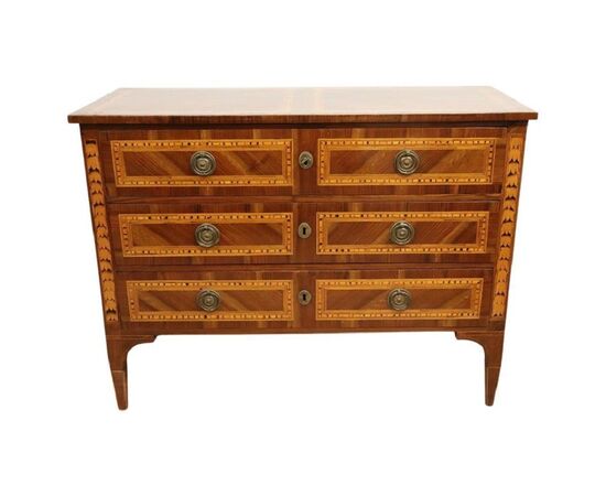 Antique Louis XVI chest of drawers, refined inlay, restored, NEGOTIABLE PRICE