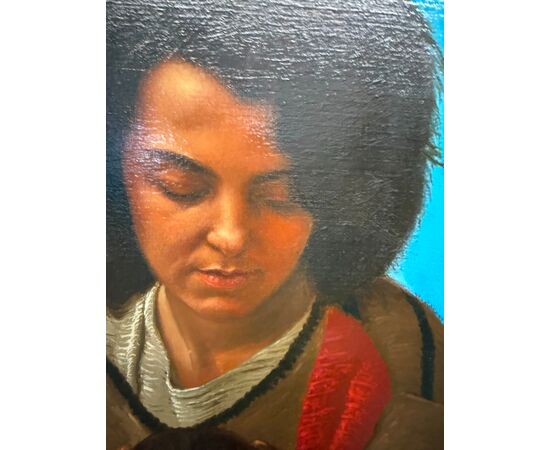 Olio su tela, ragazza e cagnolino 1987 Giancarlo Pignataro, 98x82cm
