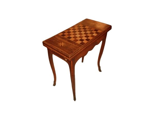 Tavolino da gioco francese Stile Luigi XV in legno di noce 1800