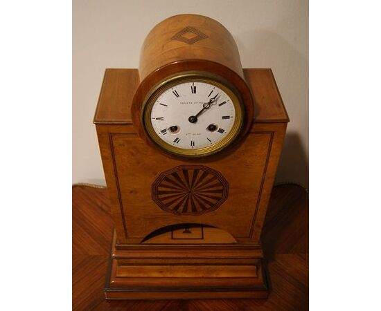 Antique Biedermeier birch clock with inlays from the 1800s