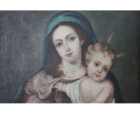 Early 1800s Spanish oil on canvas depicting the Madonna and Child Jesus