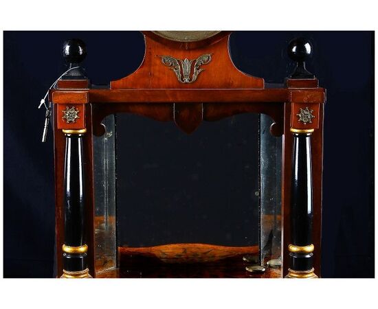 Antique 1800s Biedermeier wooden table clock with inlays