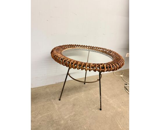 Tavolinetto da salotto Bonacina in bamboo e ferro anni '50, 58x47cm