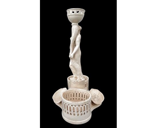 Earthenware oil cruet with a neoclassical figure-shaped handle. Venetian manufacture.