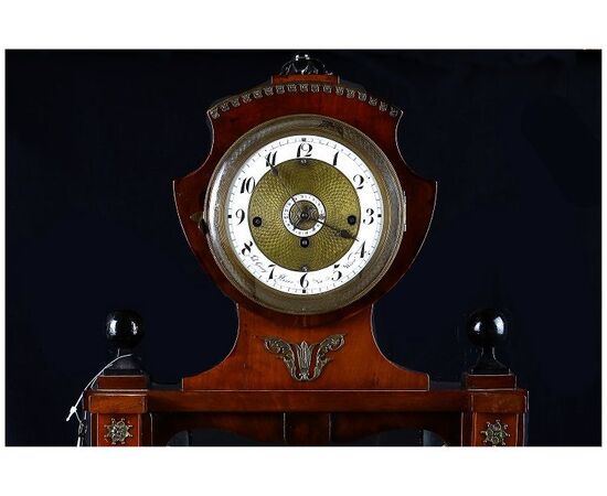 Antique 1800s Biedermeier wooden table clock with inlays