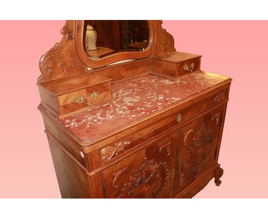 Sideboard with richly inlaid Louis Philippe style riser from the early 1900s, late 1800s
