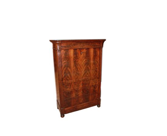 French Empire style secretaire in mahogany and mahogany feather, 19th century