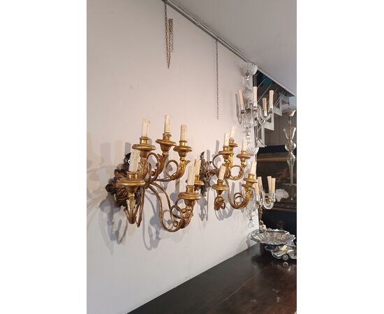 PAIR OF WOOD AND GILDED IRON WALL LIGHTS LATE 18TH CENTURY