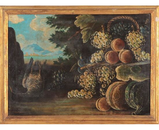 Pair of antique Italian oil on canvas paintings from the 1800s "Still Life"