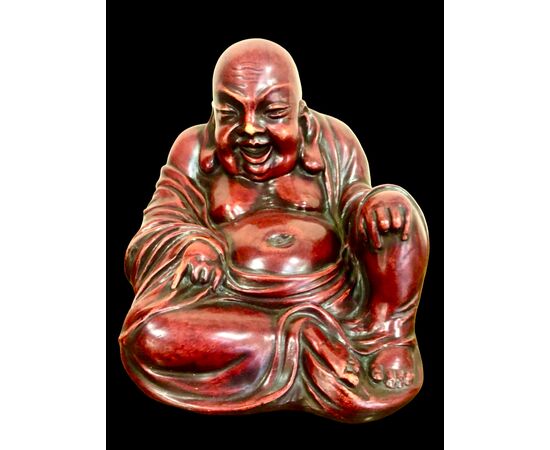 Painted terracotta Buddha figure. Cacciapuoti Manufacture. Milan.
