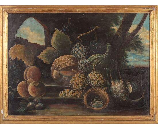 Pair of antique Italian oil on canvas paintings from the 1800s "Still Life"
