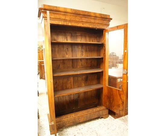 Antica grande libreria del 1800 due porte in noce e radica di noce stile Direttorio