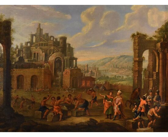 Construction of the Tower of Babel, Flemish painter 17th-18th century