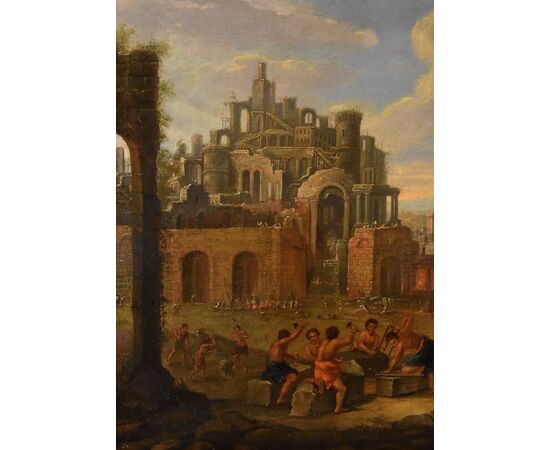 Construction of the Tower of Babel, Flemish painter 17th-18th century