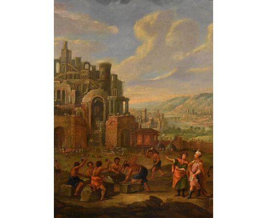 Construction of the Tower of Babel, Flemish painter 17th-18th century