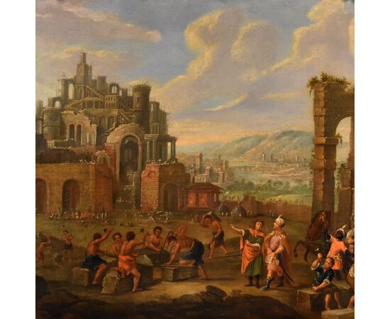 Construction of the Tower of Babel, Flemish painter 17th-18th century