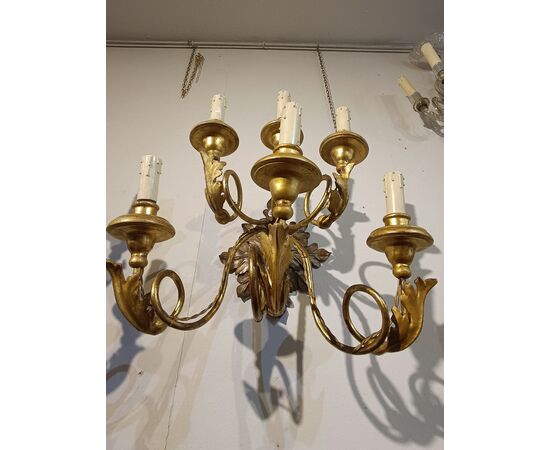 PAIR OF WOOD AND GILDED IRON WALL LIGHTS LATE 18TH CENTURY