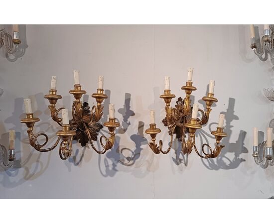 PAIR OF WOOD AND GILDED IRON WALL LIGHTS LATE 18TH CENTURY
