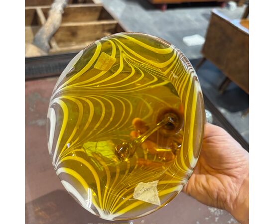 Antique large glass bell, 19th century, yellow and white. Dimensions: H 35 cm, diameter 15 cm.