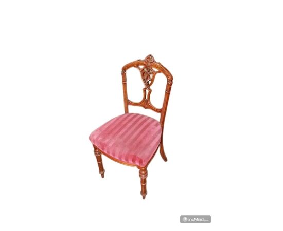 Set of 4 walnut wood chairs with carvings, 19th century, Victorian style