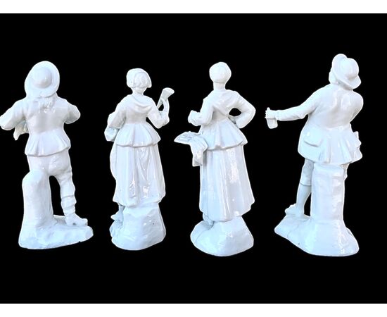Four popular white porcelain figures, Ginori Doccia manufacture.